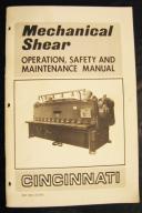 cincinnati Mechanical Shear Operation Maintenance Manual